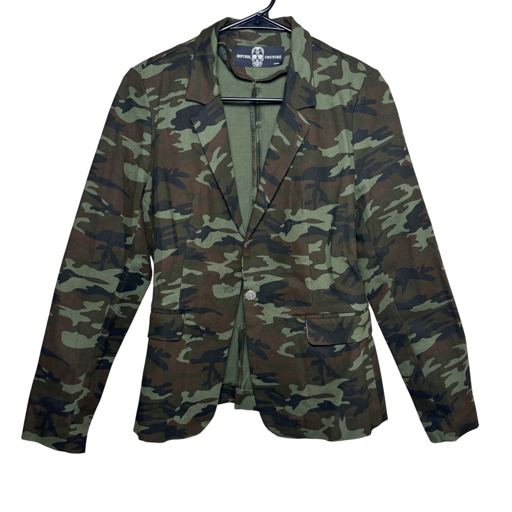 Hipchik Couture Camouflage Rhinestone Skull Two Button Blazer Jacket Womens 4